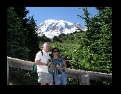 Marion and Shu Fong at Paradise with Mount Rainier in the background